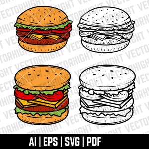 Burger Clipart SVG, Hamburger Shape Ai, Eps, Pdf. Delicious Burger Cricut Files Digital Download