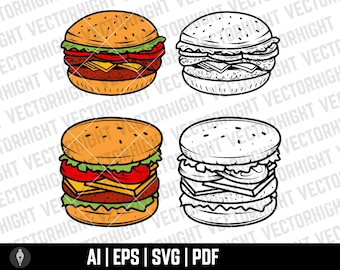 Burger Clipart SVG, Hamburger Shape Ai, Eps, Pdf. Delicious Burger Cricut Files Digital Download