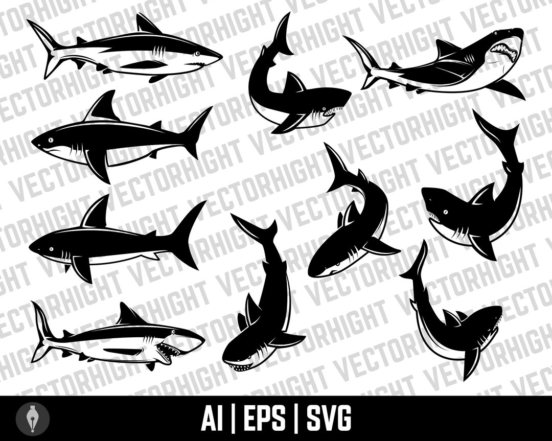 Shark Vector Bundle Shark Clipart Shark EPS SVG Ai Shark - Etsy