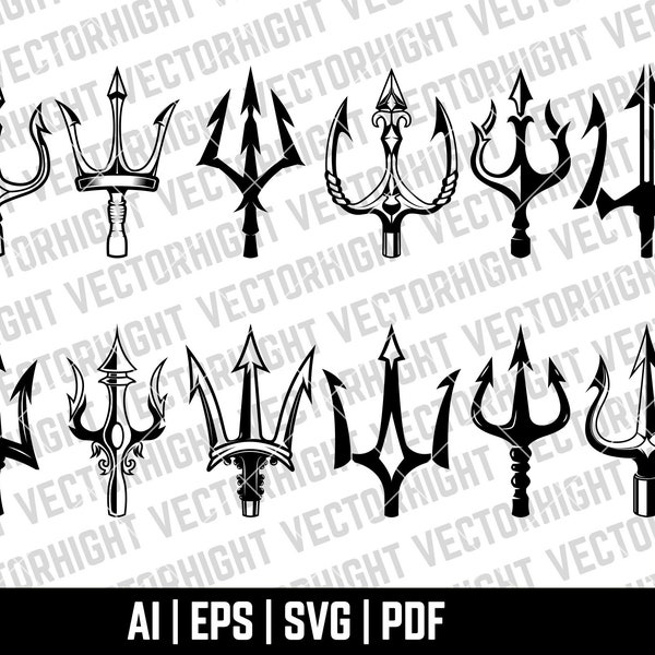 Trident Clipart SVG, Neptune Trident Shape Ai, Eps, Pdf. Trident Bundle Cricut Files Digital Download