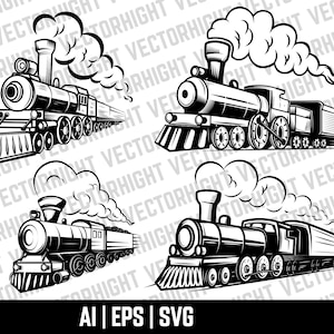 Retro Train Clipart, Choo Choo Traine Vector, Traine Eps, Svg, Ai. Steam Locomotive Vector Digital Download File