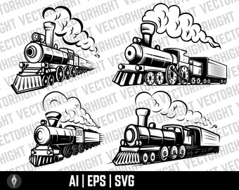 Retro Train Clipart, Choo Choo Traine Vector, Traine Eps, Svg, Ai. Steam Locomotive Vector Digital Download File
