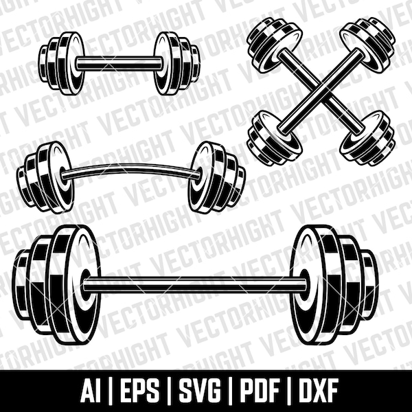 Fitness dumbbell Weight SVG, dumbbell Shape Ai, Eps, Pdf, Dxf. Weight Lifting dumbbell Cricut Files Digital Download