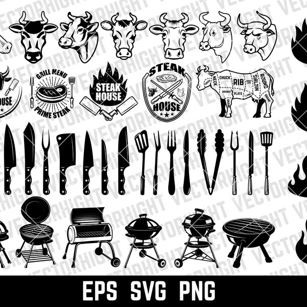 39 bbq, grill, steak house design elements, BBQ Clipart, Grill Vector, Bbq Svg, Ai, Eps, Grill Clipart, meat store clipart Digital Download