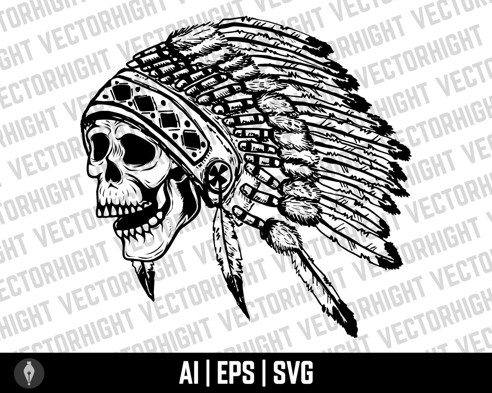 Skulls in Native American Headdresses. Indian Skull. Native American