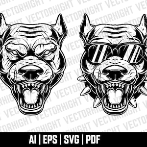 Angry Pitbull Head Clipart SVG, Dog Head Shape Ai, Eps, Pdf. Gangster Dog Cricut Files Digital Download