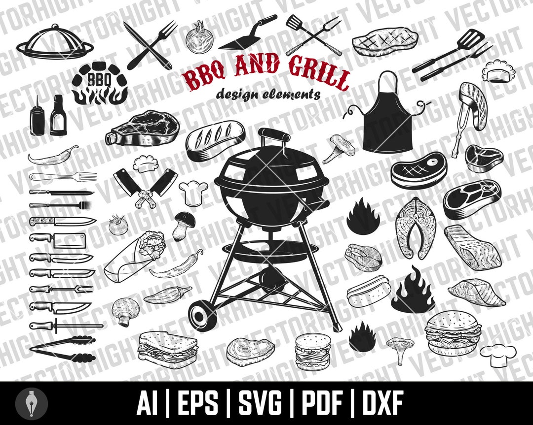 BBQ Clipart, Grill Vector, Bbq Svg, Ai, Eps, Pdf, Dxf Grill Clipart ...