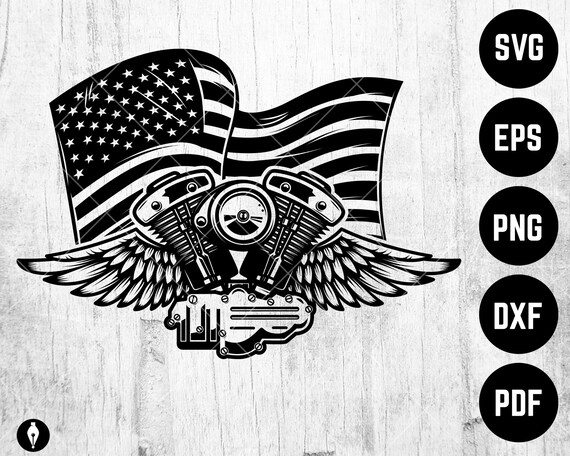 Winged Motorcycle Motor Svg, Twin Motor, USA Harley Davidson Vtwin