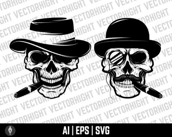 Skull With Cigar Gentleman Skull Skull in Hat Design Elements Digital Download File