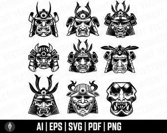 Samurai Helmet Vector, Samurai Warrior Mask Eps, Ai, Svg. Karate Japanese Samurai Digital Download File