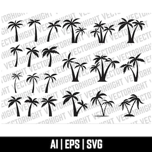 Palm Trees Vector, Palm Eps, Svg, Ai. Palm Tree Clipart, Palm Tree Silhouette Digital Download File
