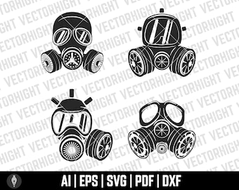Gas Mask Clipart, Gas Mask Bundle Svg, Ai, Eps, Pdf, dxf. Gas Mask Digital File Download