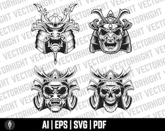Samurai Helmet Vector, Samurai Warrior Mask Eps, Ai, Svg. Karate Japanese Samurai Digital Download File
