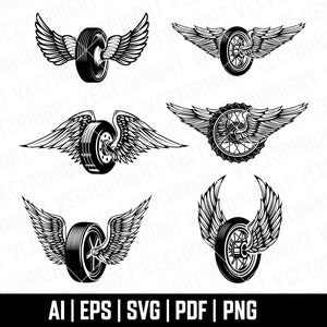Winged Wheel Bundle Svg, Winged Wheels Shape SVG. Winged Wheel Logo Cricut Files Png