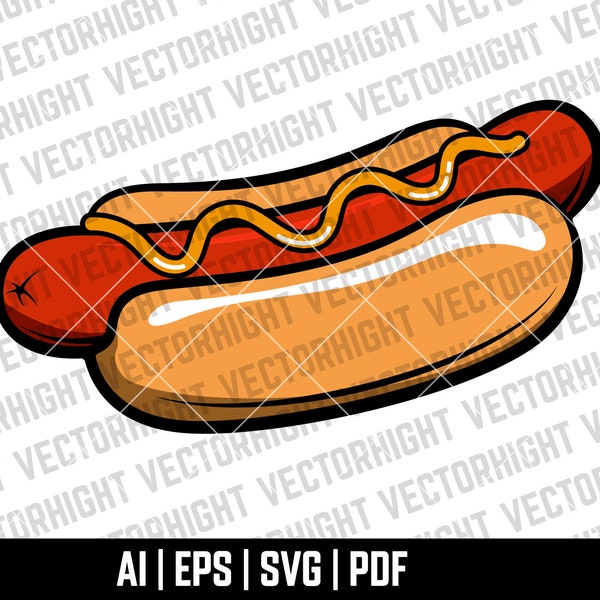 Hot Dog, Hot Dog AI, Eps, Pdf. Fast Food Sausage Hot Dog Digital File Download