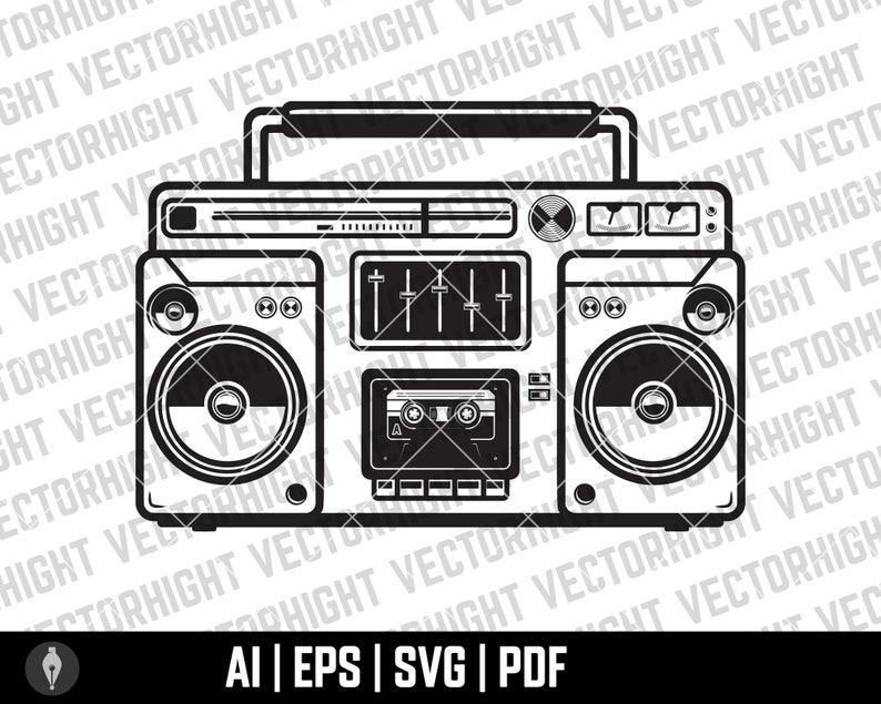 Vector File Boom Box Radio Boombox Vintage Boom Box Cassette Tape Player Recorder Music ...