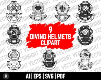 Diving Helmet, Retro Divers Helmet, Diver Mask, Diving Helmet Eps, Svg, Ai Digital Download File