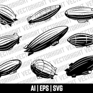 Zeppelin-Vektor. Luftschiff Clipart.Dirigible Eps, Ai, Svg. Zeppelin Bundle Digitale Download-Datei