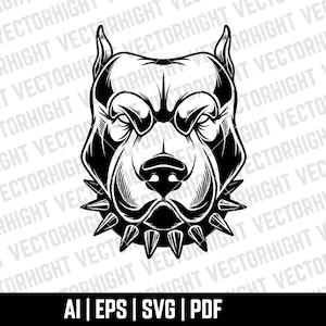 Angry Pitbull Head Clipart SVG, Dog Head Shape Ai, Eps, Pdf. Gangster Dog Cricut Files Digital Download