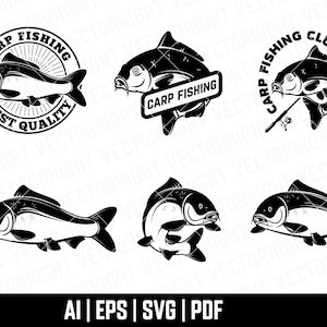 Carp Fishing Emblems. Carp Fish EPS. Carp Fishing SVG. Carp Fish Vector Digital Download File
