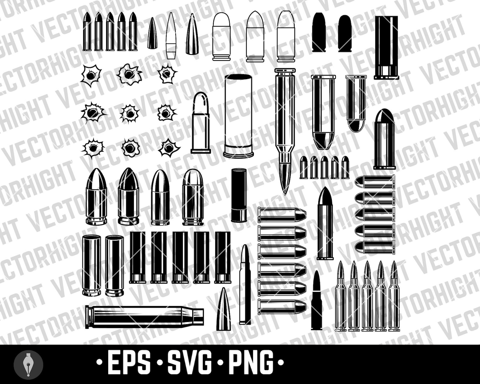 Bullet Clipart, Bullet Cartridge Svg, Eps, Png. Bullet Holes Bullet ...