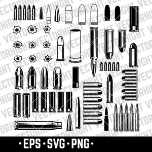 Bullet Clipart, Bullet Cartridge Svg, Eps, Png. Bullet Holes Bullet Bundle, Patron Vector Digital Download File