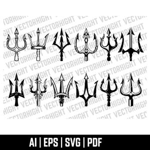 Trident Clipart SVG, Neptune Trident Shape Ai, Eps, Pdf. Trident Bundle Cricut Files Digital Download