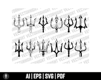 Trident Clipart SVG, Neptune Trident Shape Ai, Eps, Pdf. Trident Bundle Cricut Files Digital Download