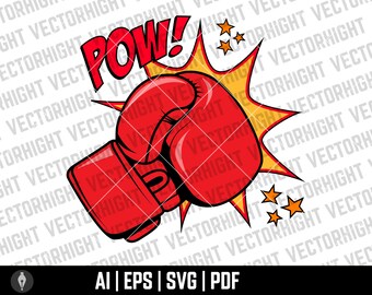Boxing Gloves, Cartoon Boxing Glove Ai, Eps, Pdf. Pow , Comic Style Boxing Gloves Digital File Download