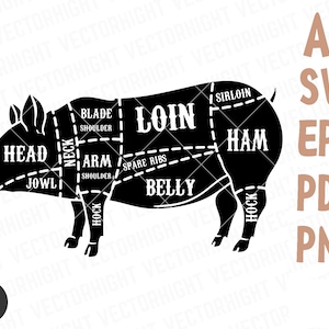 Pig Svg. Butcher Diagram of Pig for Cricut. Pig diagram Svg, Ai, Eps, Pdf Digital Download File