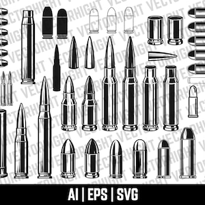 弾丸クリップアート、弾丸カートリッジ Svg、Eps、Ai。 Bullet バンドル、パトロン ベクター デジタル ダウンロード ファイル