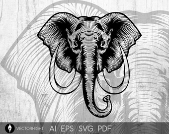 Elephant illustration. Elephant silhouette Svg, Eps, Ai, Pdf. Bishop Cricut Files Digital File Download