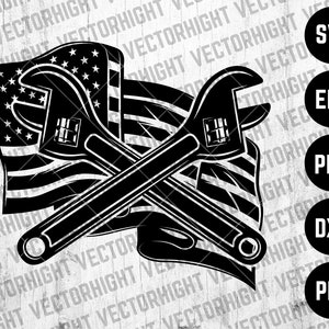 Patriotic Mechanic Svg, Wrenches Svg, USA flag svg, Digital Download File