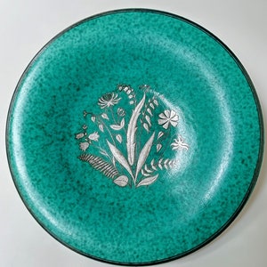 Argenta Series by Wilhelm Kåge for Gustavsberg Sweden 1930s Ceramic Platter with Silver Overlay