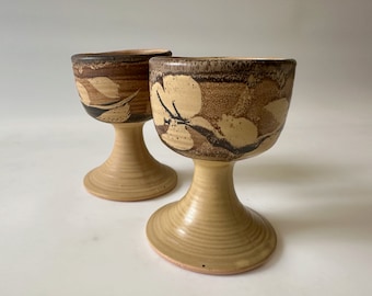 PRICE REDUCED 2 Vintage Pacific Stoneware Inc 1972 Pottery Goblets Signed B Welsh