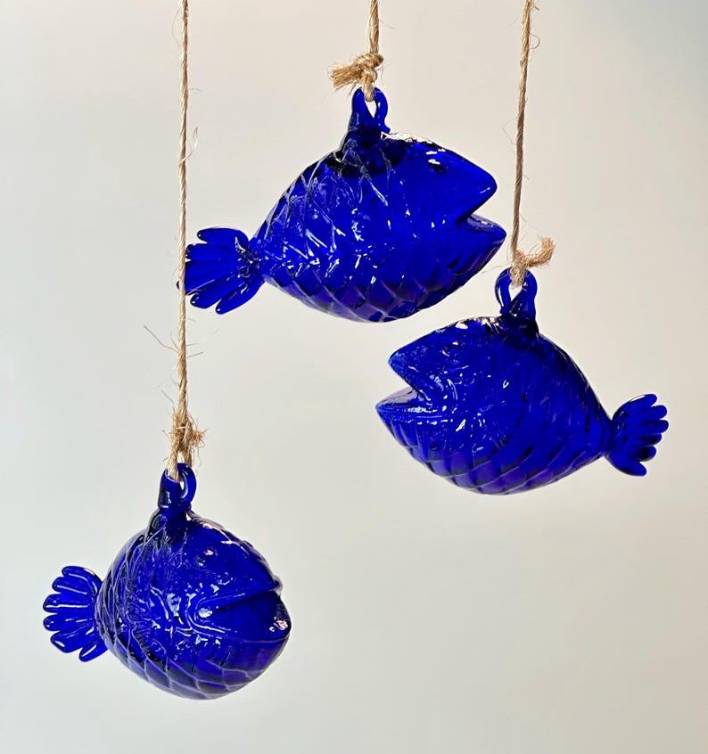 A closer look at Blue Glass Fish Hanging Ornaments