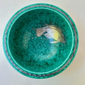 Fish Bowl with applied silver by Wilhelm Kåge for Argenta Gustavsberg, Sweden.