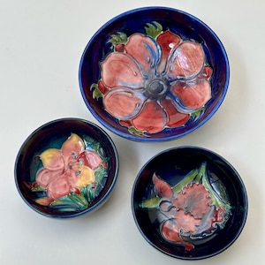 3 Vintage Moorcroft Pottery England Bowls/Dishes