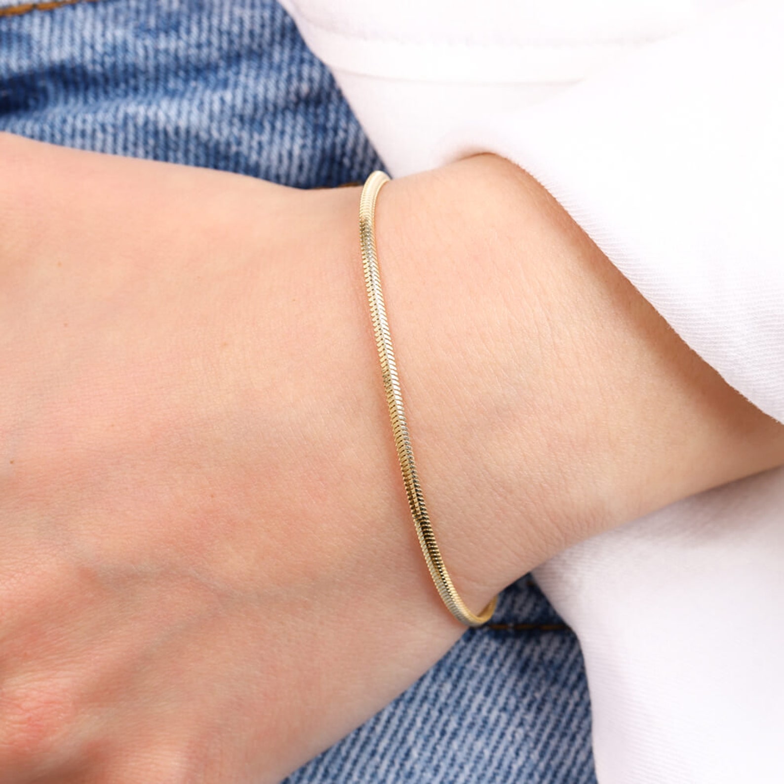 14K Real Gold Herringbone Bracelet Model 2 mm Width Gift Etsy