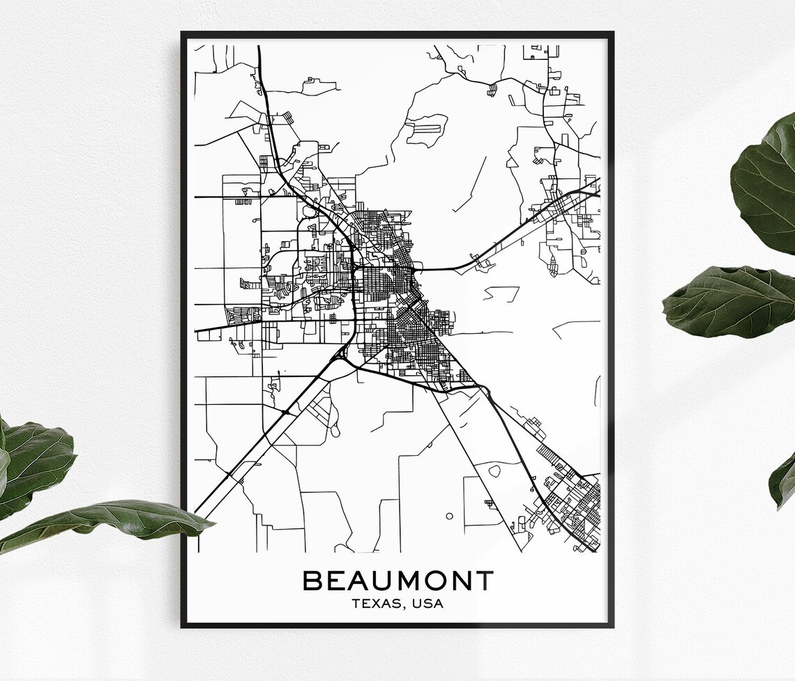 Beaumont Map Print Map Print Beaumont City Print Beaumont  Etsy