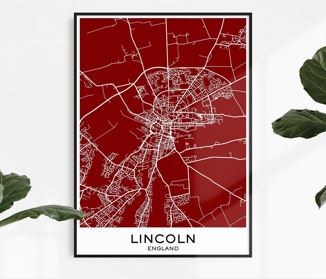 Lincoln Map Print Colour Map Print City Map Prints Lincoln Etsy