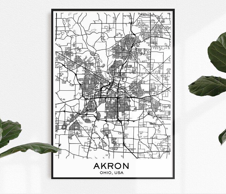 Akron Map Print Colour Map Prints City Maps Akron City Map Etsy