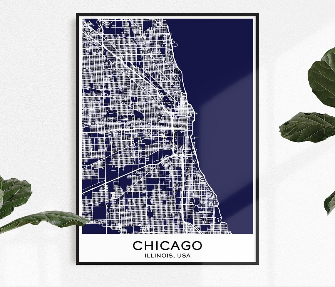 Chicago Map Print Colour Map Print Chicago Print City Map | Etsy