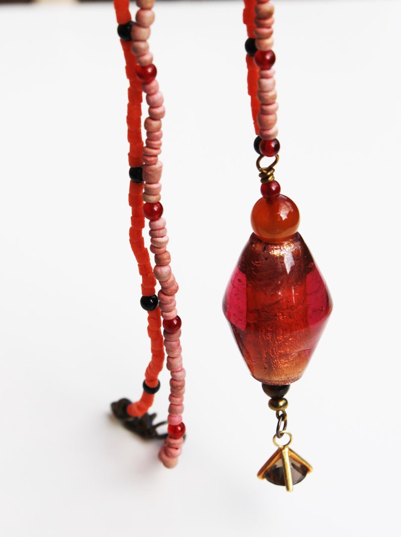 asymmetrical necklace with artisanal beads and Murano vintage gold foil Necklace and bracelet set urban contemporary style gift for her