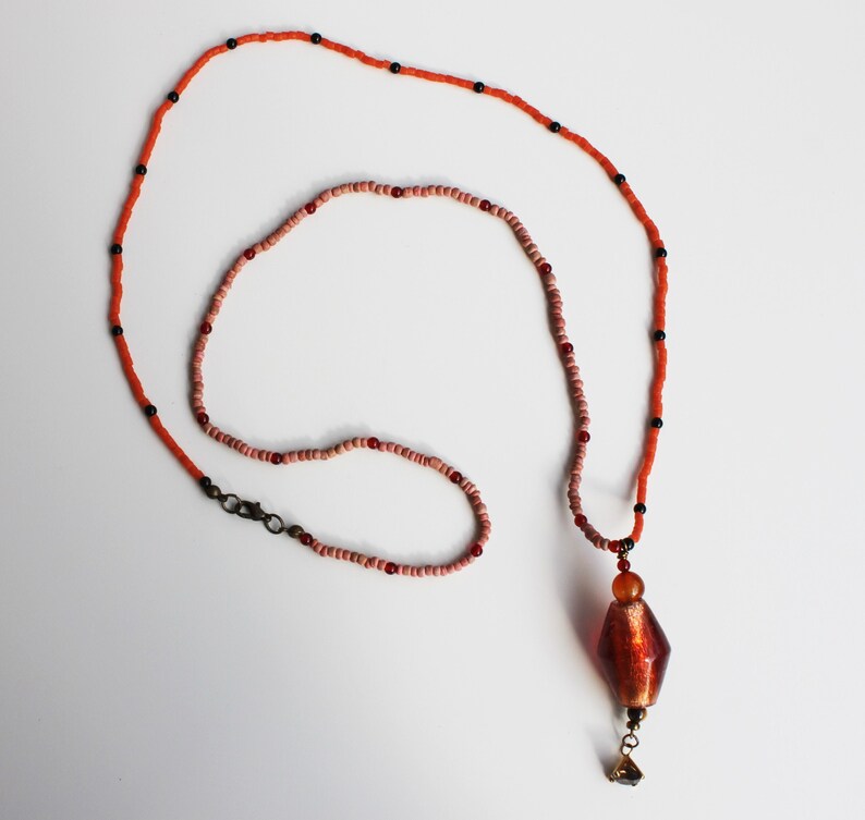 asymmetrical necklace with artisanal beads and Murano vintage gold foil Necklace and bracelet set urban contemporary style gift for her