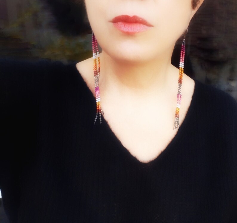 Lesbian Earrings Seed Bead Fringe Earrings, Lesbian Gifts for