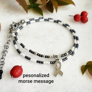 bracelet ruban personnalisé de sensibilisation à l'EDS, collier personnalisé de zèbre en code morse pour maman de maladies rares, guerrier cuillère, bracelet enveloppant pour femme, HSD