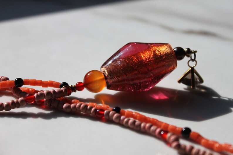 asymmetrical necklace with artisanal beads and Murano vintage gold foil Necklace and bracelet set urban contemporary style gift for her