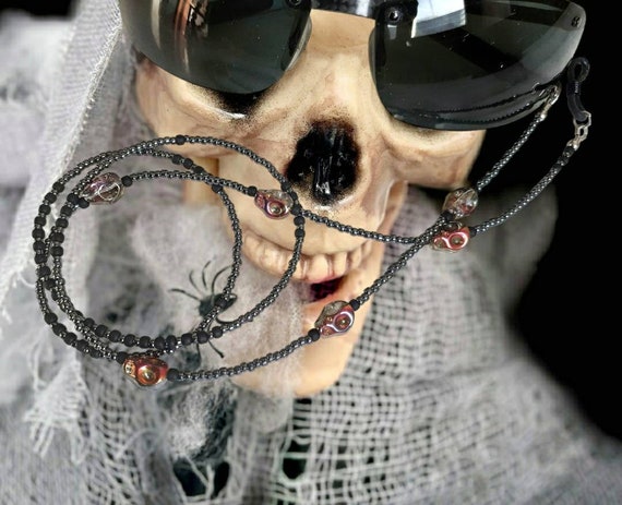 Witchy Glasses Chain, Goblincore Jewelry, Skull Bead Necklace for