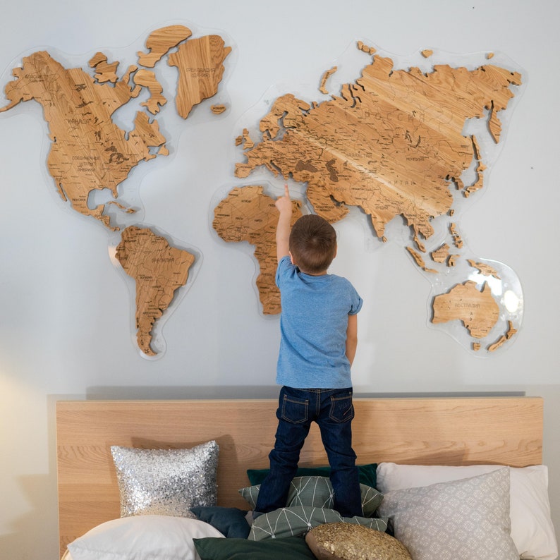 Wood Wall Art Continent Map Large Wooden World Map Map Of Etsy